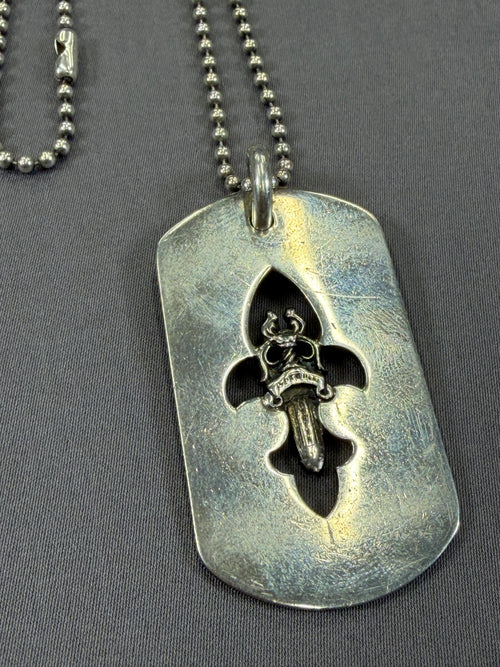 Chrome Hearts Fleur-De-Lis Dog Tag Necklace & Ball Chain 24inch