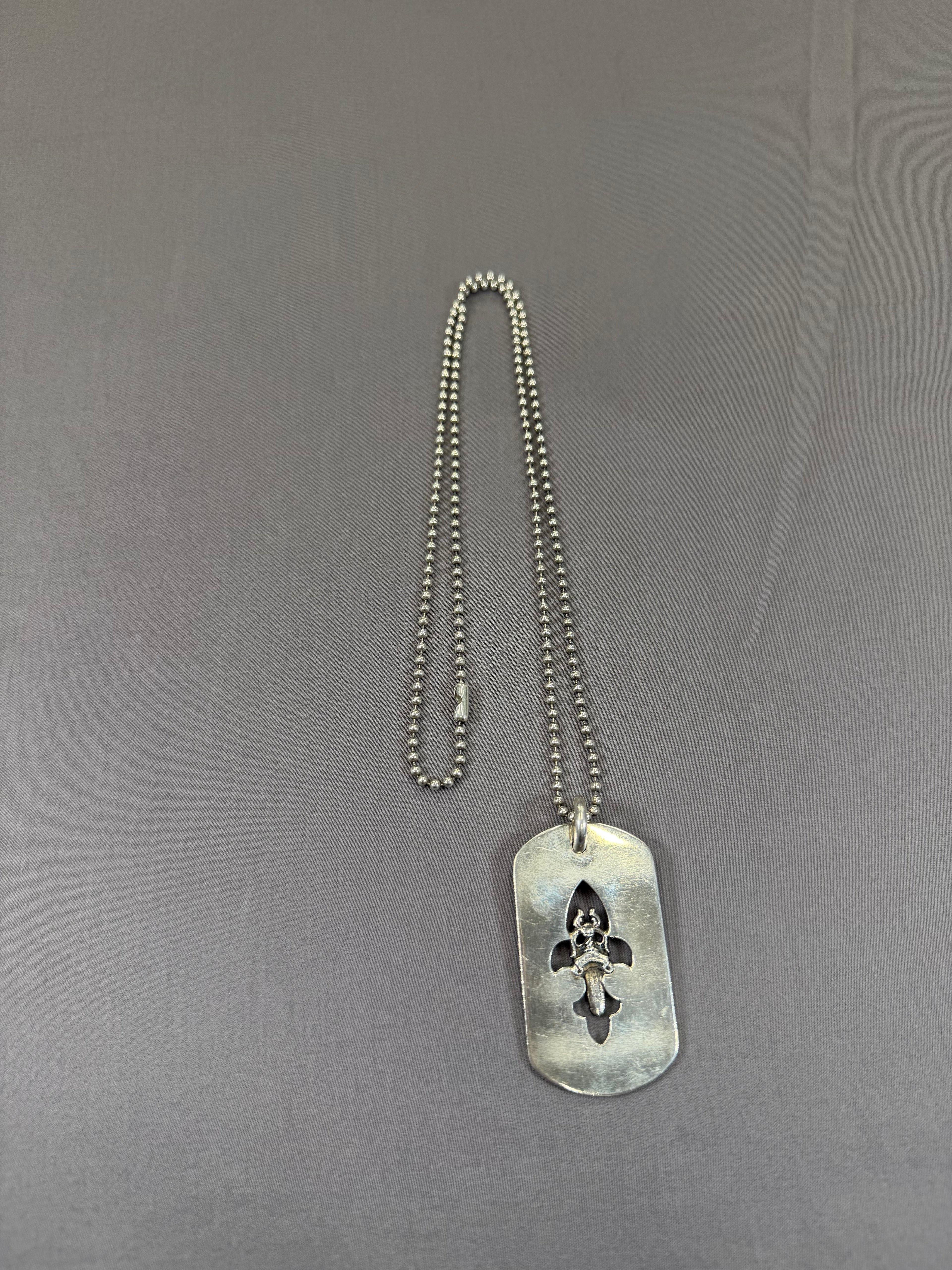 Chrome Hearts Fleur-De-Lis Dog Tag Necklace & Ball Chain 24inch