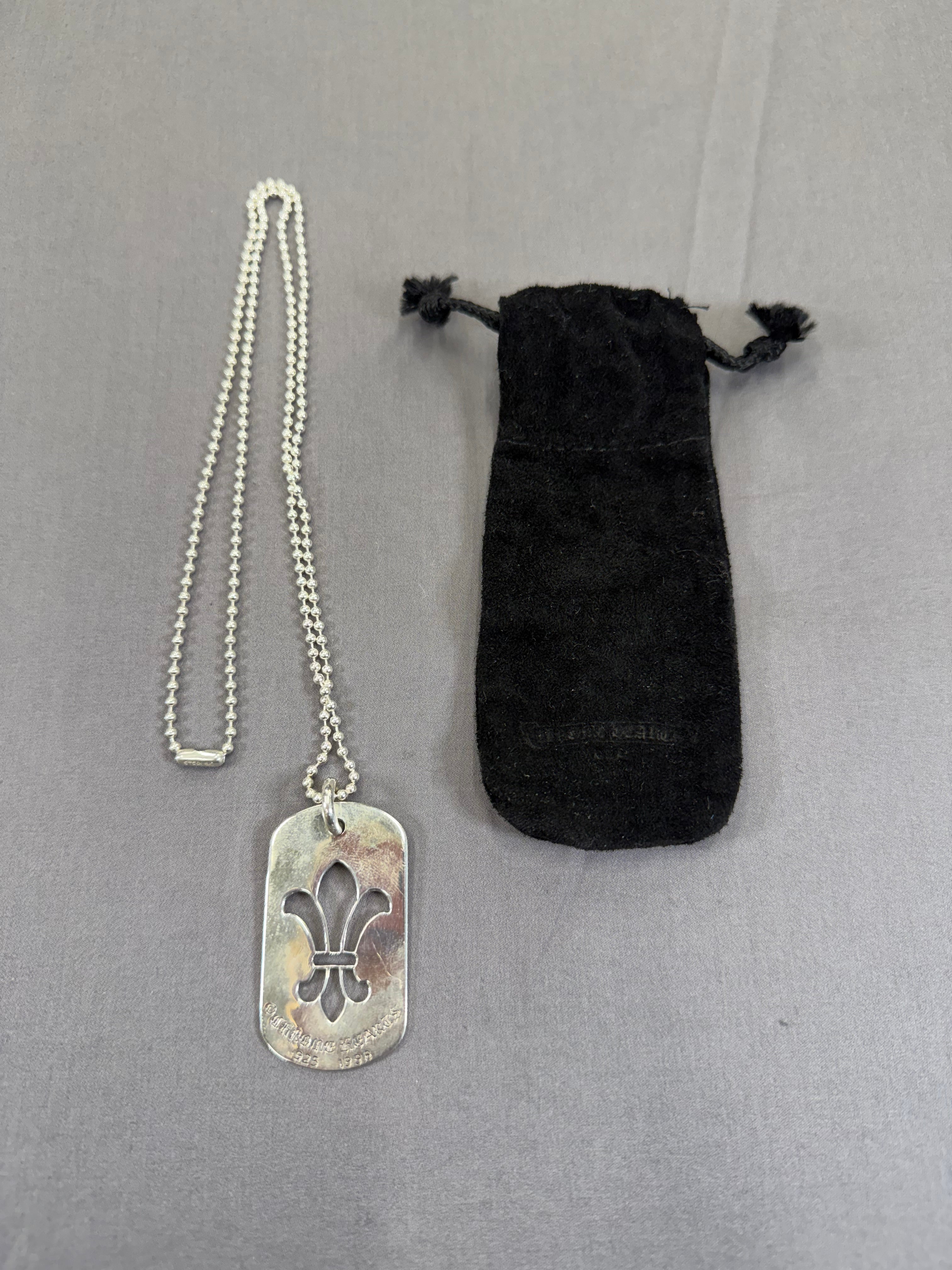 Chrome Hearts Large Fleur Cut Out Dog Tag & Chain W/ Dustbag & Receipt Brand New