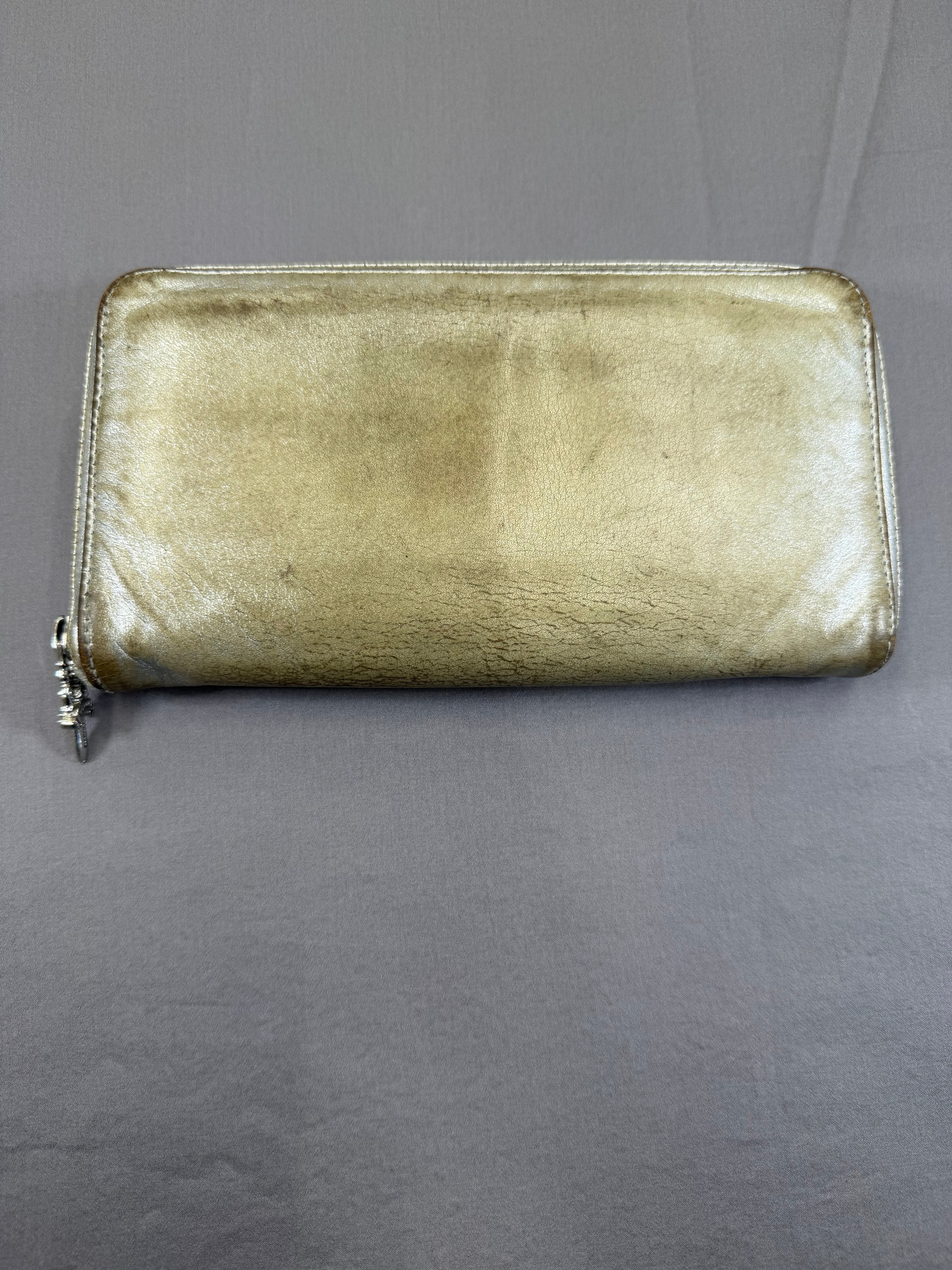 Chrome Hearts REC F Zip Cemetery 3 Cross Patch Metallic Gold Wallet Pre Owned