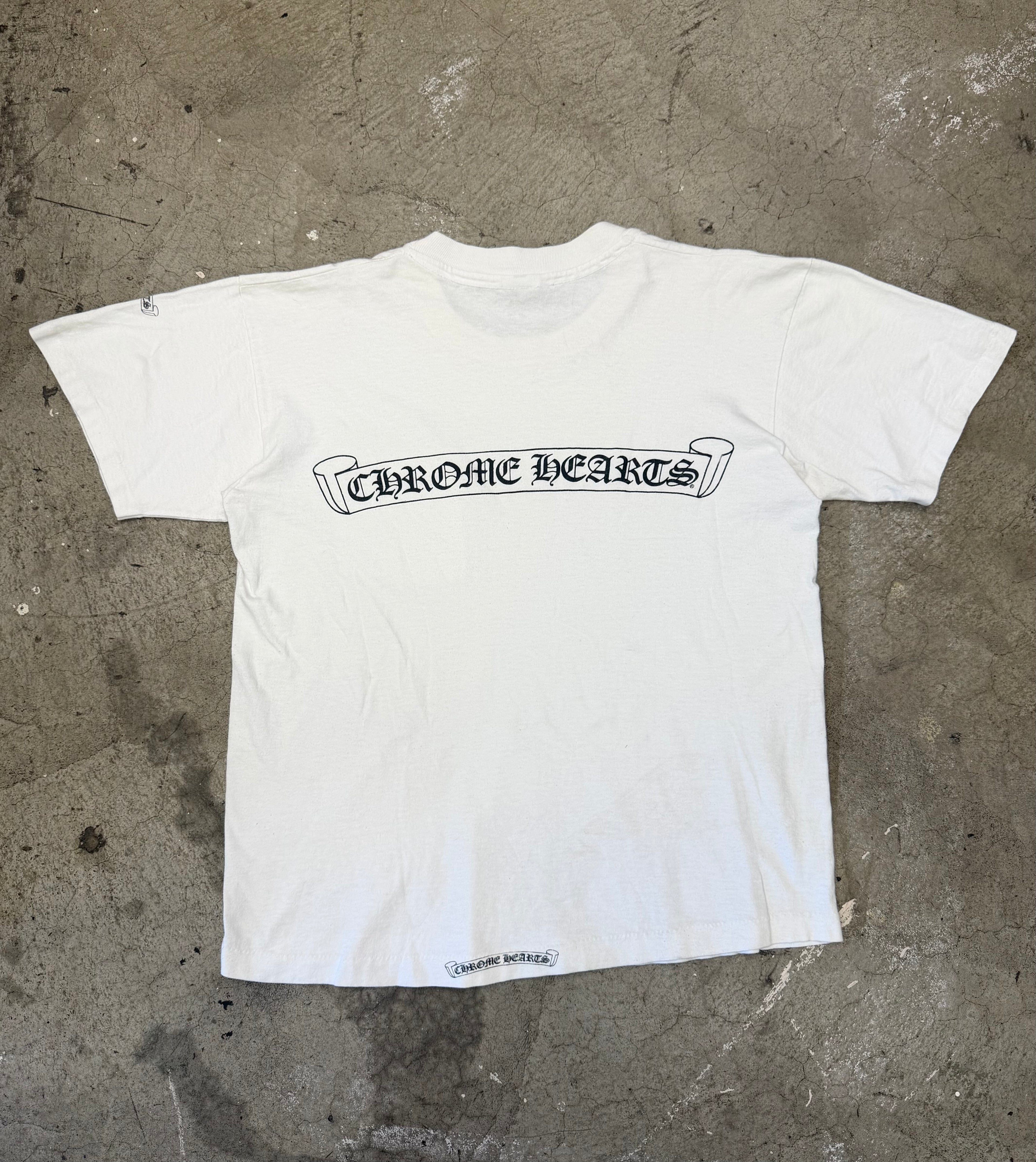 Vintage 90s Chrome Hearts CH Scroll White Tshirt Size Medium Pre Owned