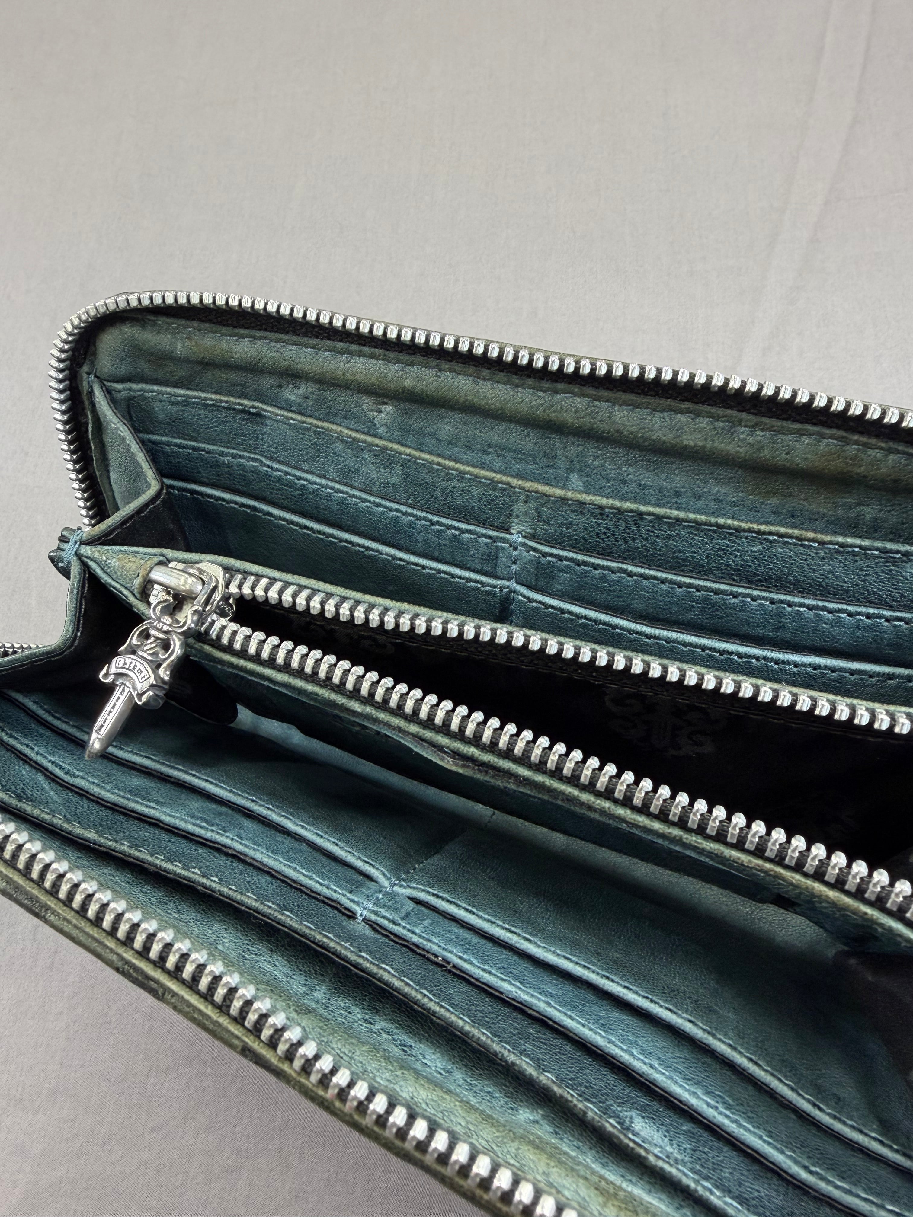 Chrome Hearts REC F Zip Olive Green Leather Wallet Pre Owned