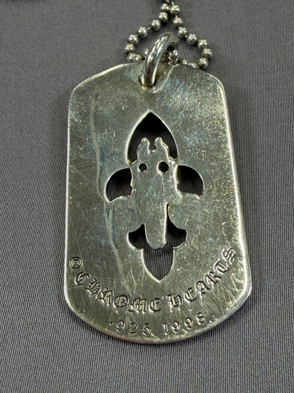 Chrome Hearts Fleur-De-Lis Dog Tag Necklace & Ball Chain 24inch