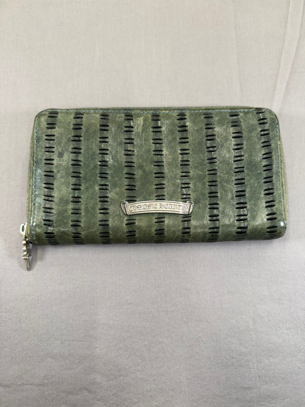 Chrome Hearts REC F Zip Olive Green Leather Wallet Pre Owned