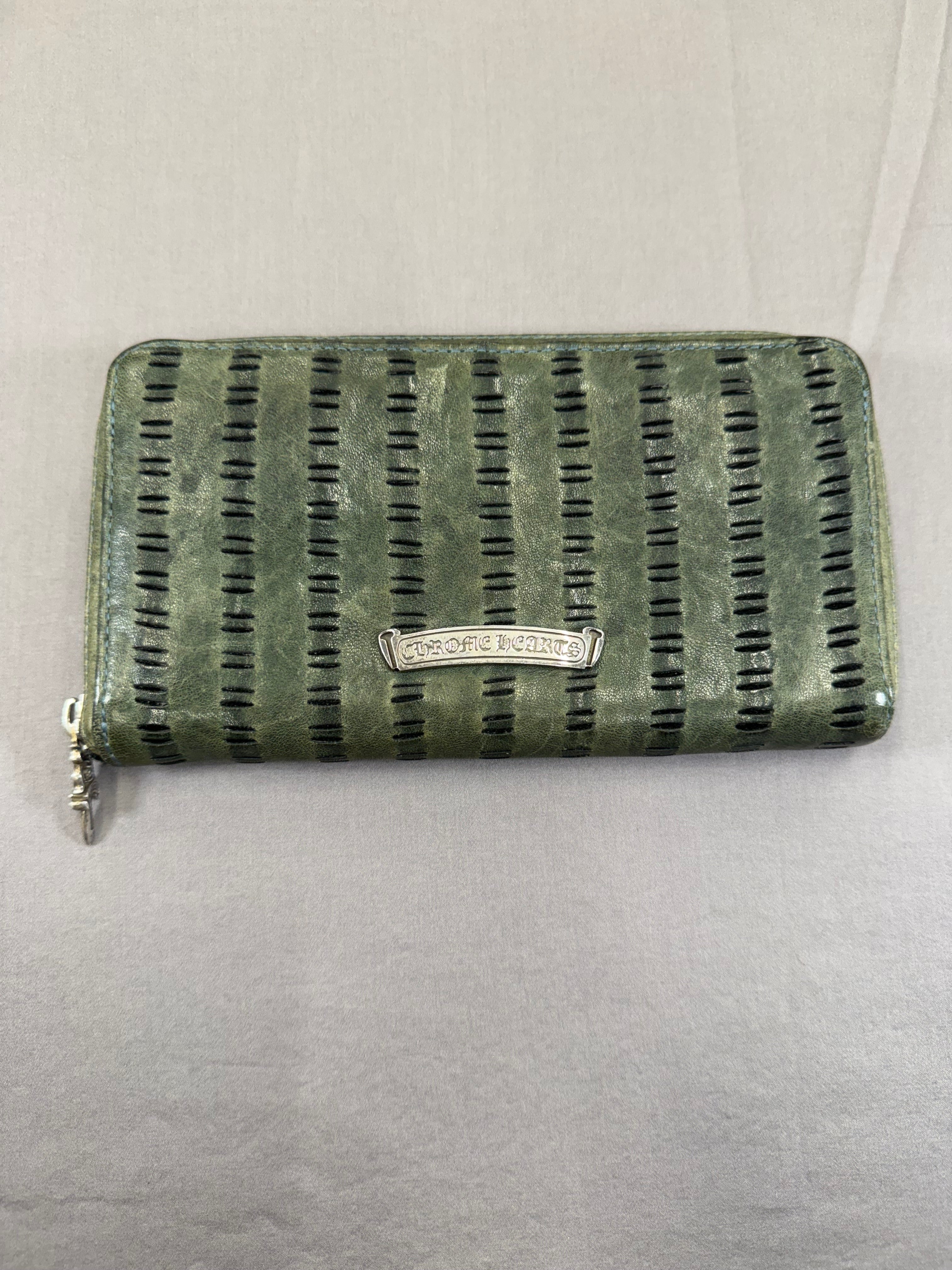 Chrome Hearts REC F Zip Olive Green Leather Wallet Pre Owned