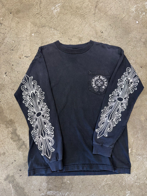 90s Chrome Hearts New York Horseshoe Floral Black Longsleeve Size Medium Pre Owned