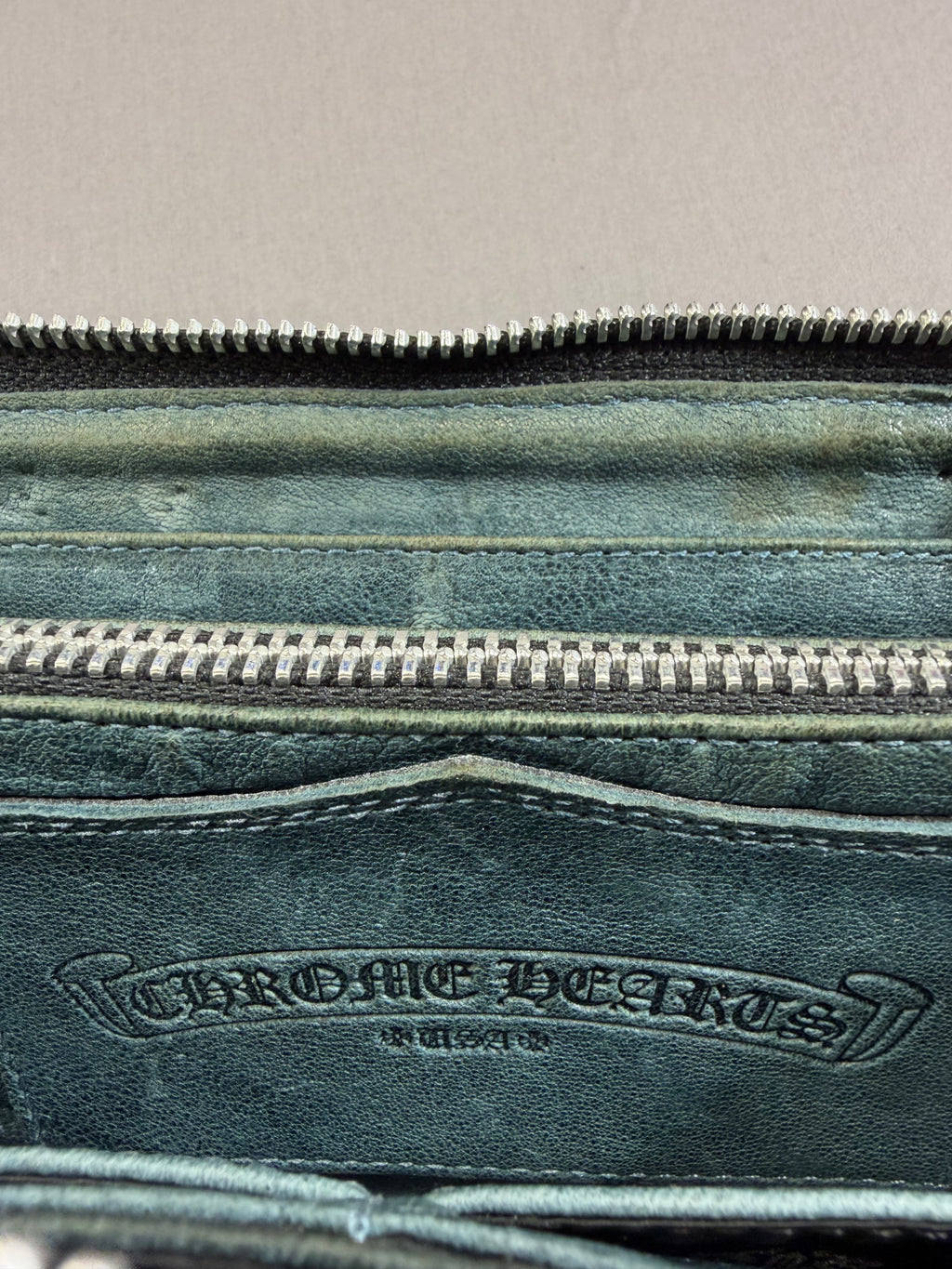 Chrome Hearts REC F Zip Olive Green Leather Wallet Pre Owned