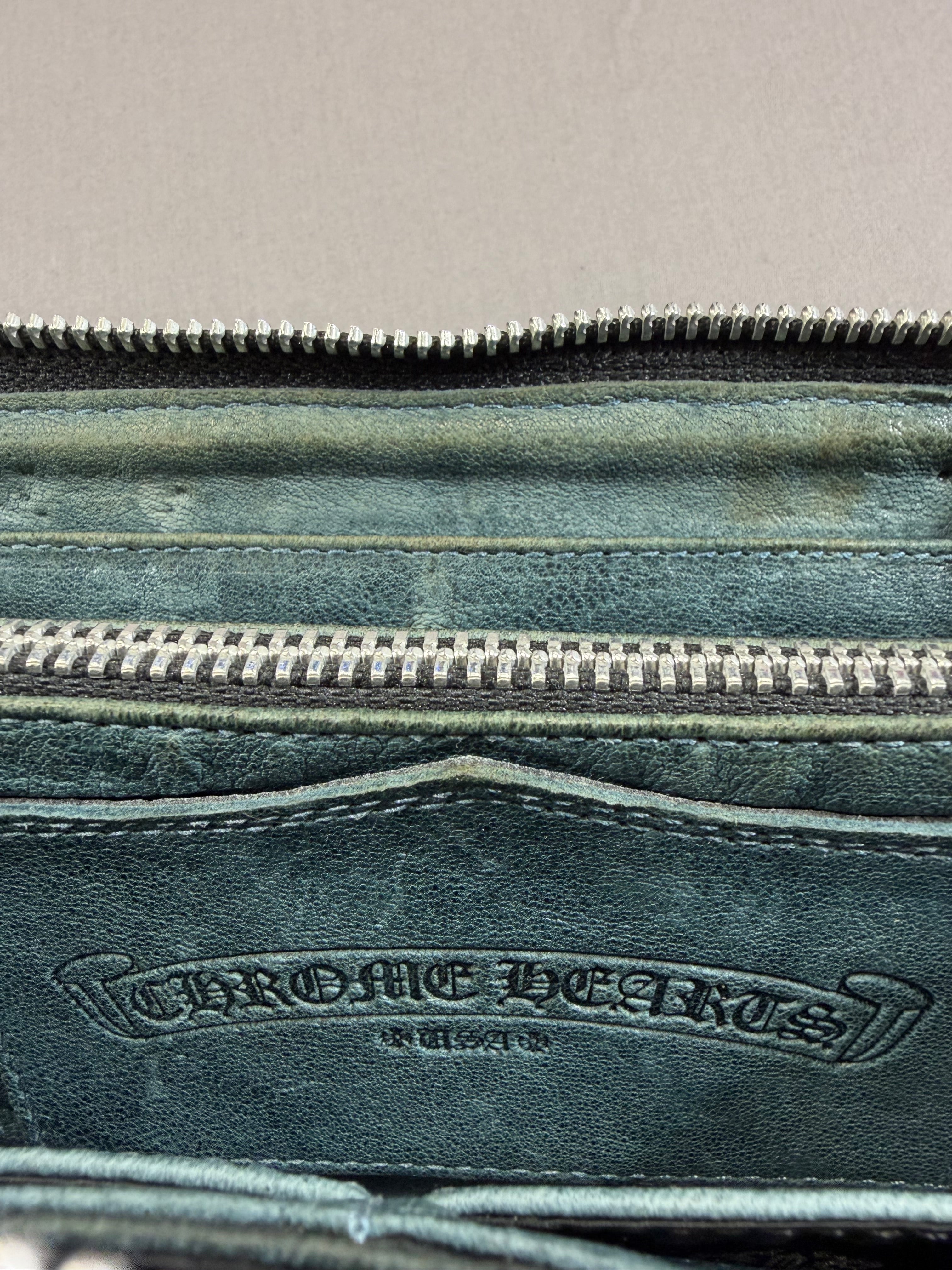 Chrome Hearts REC F Zip Olive Green Leather Wallet Pre Owned
