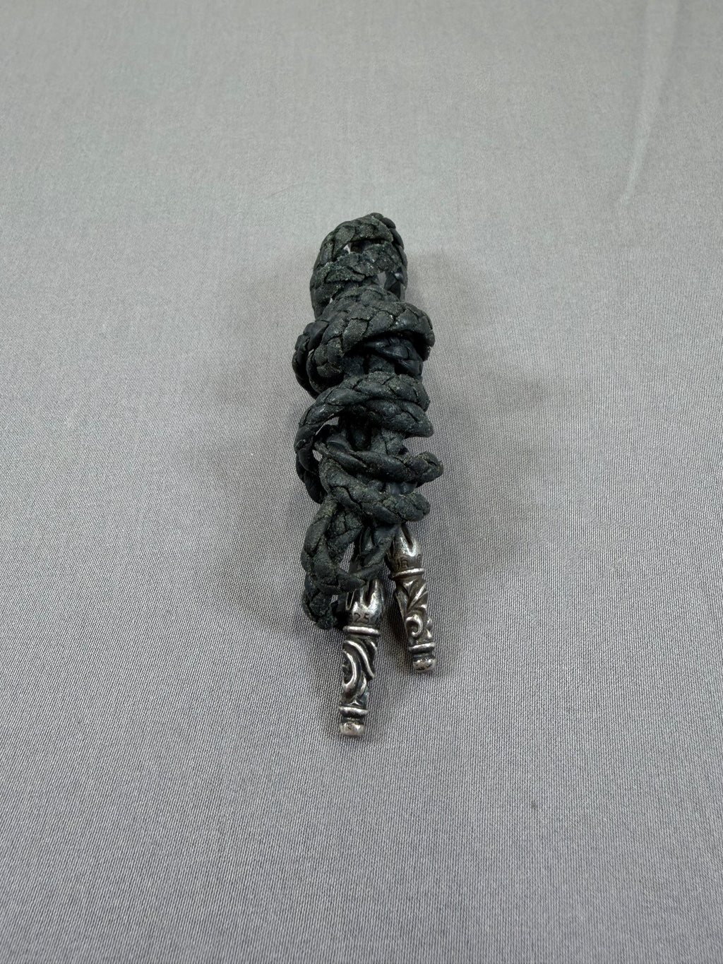Chrome Hearts Leather Braid Scroll Blade Necklace