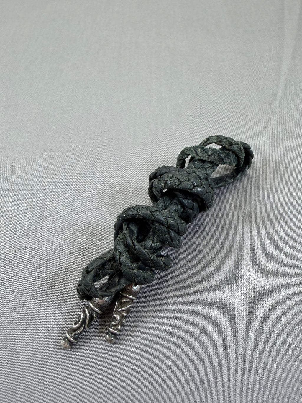 Chrome Hearts Leather Braid Scroll Blade Necklace