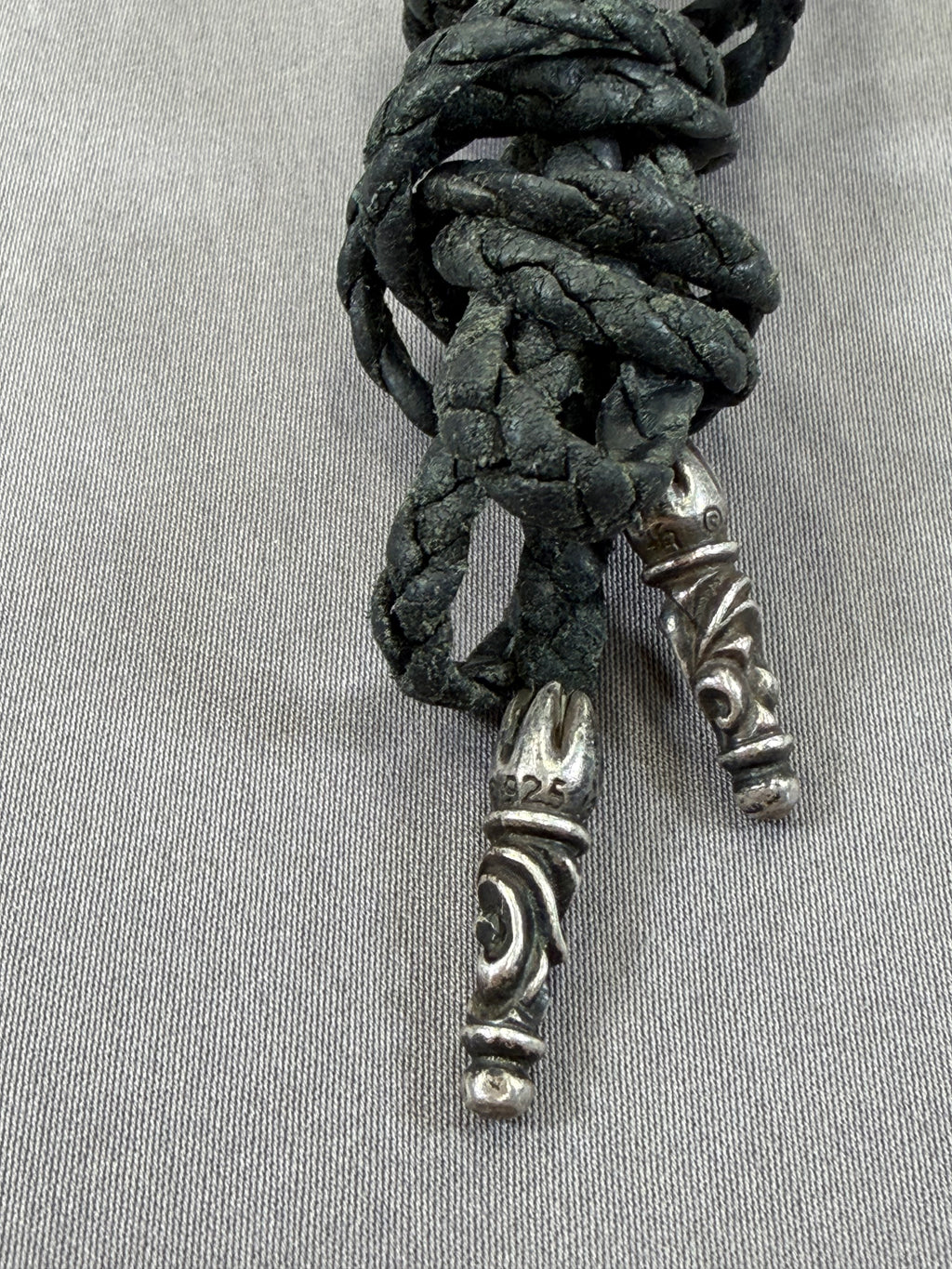 Chrome Hearts Leather Braid Scroll Blade Necklace