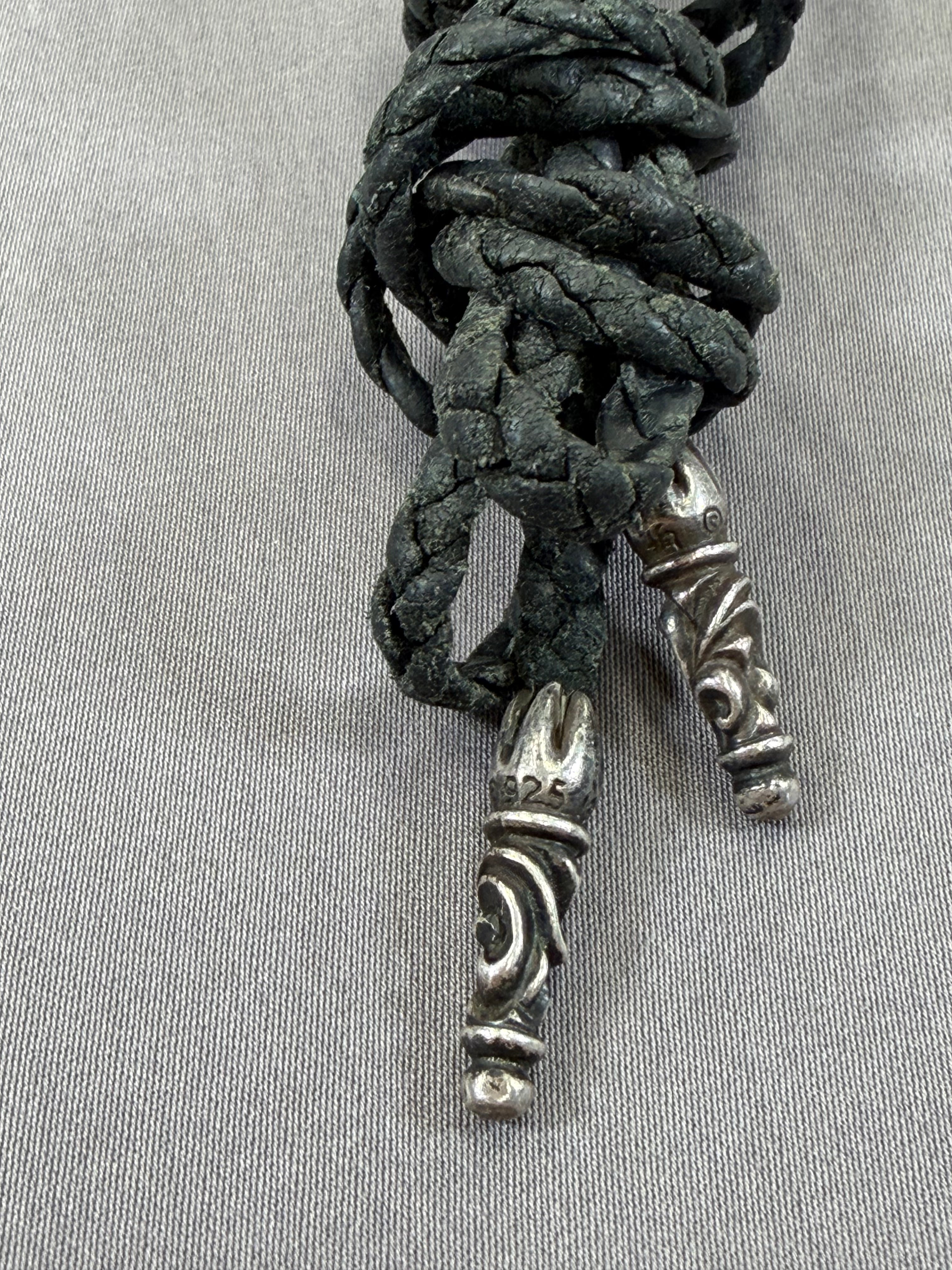 Chrome Hearts Leather Braid Scroll Blade Necklace